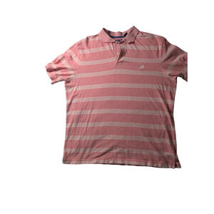 Chaps Men’s Large Pink White Striped Polo Shirt Natural Stretch Short Sleeve